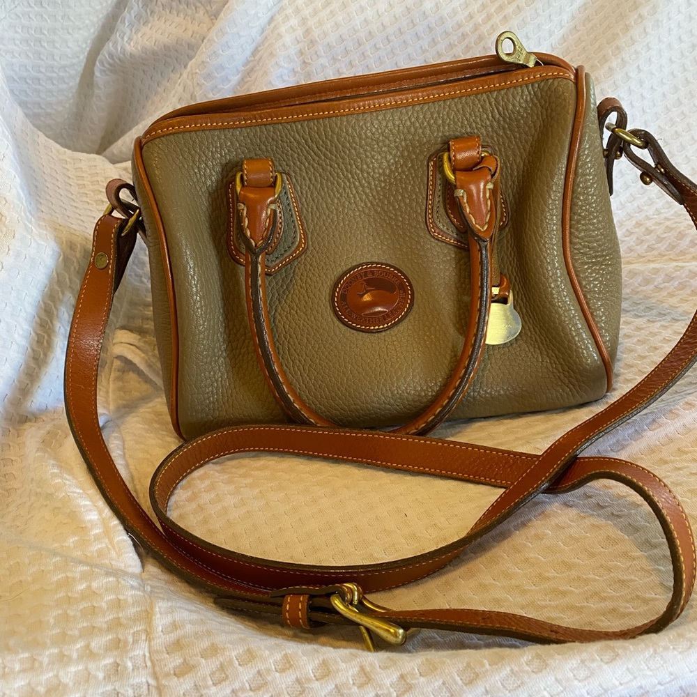Dooney & Bourke Olive Green and Brown Pebbled Leather Shoulder Bag